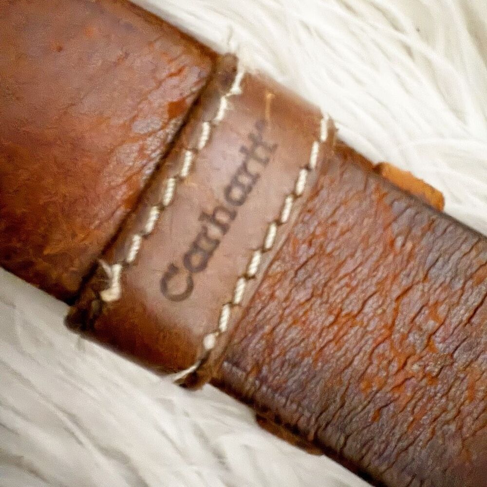 CARHARTT | Vintage Leather Distressed Brown Belt Metal Buckle | Length: 40.5"